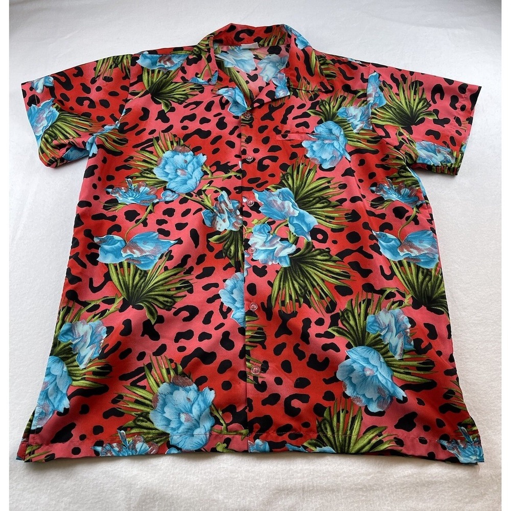 King Kameha Short Sleeve Button Up Hawaiian Shirt Floral Men's Size Large